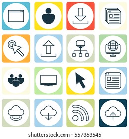 Set Of 16 World Wide Web Icons. Includes Human, Send Data, Computer Network And Other Symbols. Beautiful Design Elements.