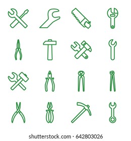  set of 16 wrench outline icons such as pliers, saw