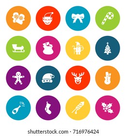Set Of 16 Year Icons Set.Collection Of Claus, Socks, Cookie And Other Elements.