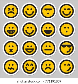 Set of 16 yellow emoticons faces vector , emoji icons 