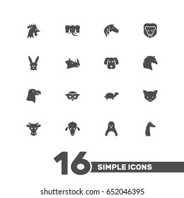 Set Of 16 Zoology Icons Set.Collection Of Hog, Hound, Diver And Other Elements.