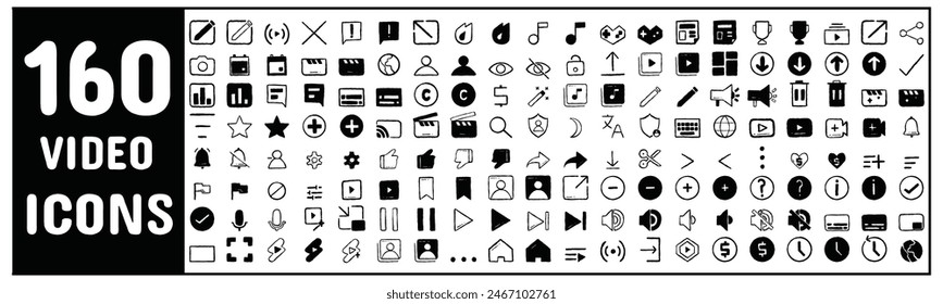 	
Set of 160 Video Edit Media Clip Audio Streaming Web Icons vector infographic