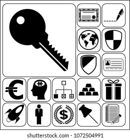  Set of 17 business high quality symbols or icons. Collection. Flat design. Vector Illustration.