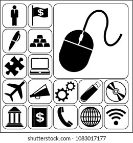  Set of 17 business high quality icons or symbols. Collection. Flat design. Vector Illustration.