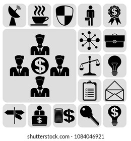  Set of 17 business high quality icons or symbols. Collection. Detailed design. Vector Illustration.