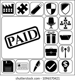  Set of 17 business high quality symbols or icons. Collection. Flat design. Vector Illustration.