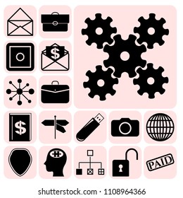  Set of 17 business high quality symbols or icons. Collection. Amazing desing. Vector Illustration.