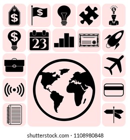  Set of 17 business high quality icons or symbols. Collection. Detailed design. Vector Illustration.