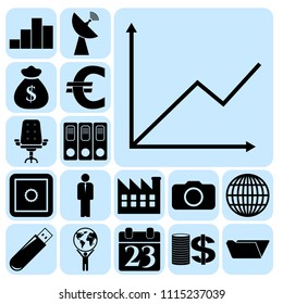 Set of 17 business high quality symbols or icons. Collection. Flat design. Vector Illustration.