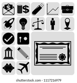 Set of 17 business high quality icons or symbols. Collection. Detailed design. Vector Illustration.