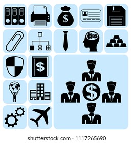Set of 17 business high quality icons or symbols. Collection. Flat design. Vector Illustration.