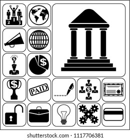 Set of 17 business high quality icons or symbols. Collection. Flat design. Vector Illustration.