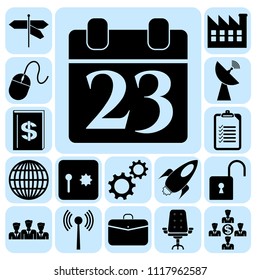 Set of 17 business high quality symbols. Collection. Flat design. Vector Illustration.