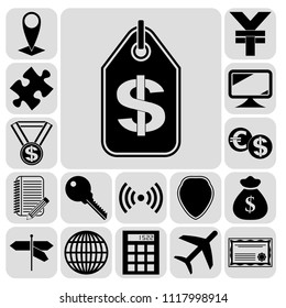 Set of 17 business high quality symbols or icons. Collection. Detailed design. Vector Illustration.