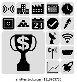 Set of 17 business high quality symbols or icons. Collection. Flat design. Vector Illustration.