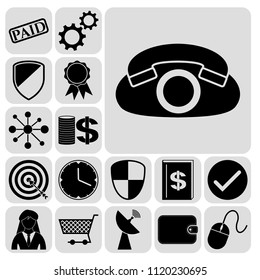 Set of 17 business high quality icons or symbols. Collection. Detailed design. Vector Illustration.