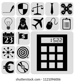 Set of 17 business high quality icons or symbols. Collection. Detailed design. Vector Illustration.