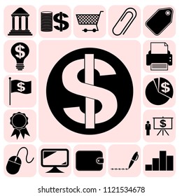 Set of 17 business high quality symbols or icons. Collection. Flat design. Vector Illustration.