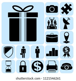Set of 17 business high quality icons or symbols. Collection. Detailed design. Vector Illustration.