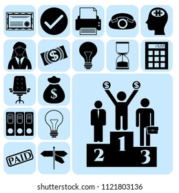Set of 17 business high quality icons or symbols. Collection. Amazing desing. Vector Illustration.
