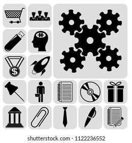 Set of 17 business high quality symbols or icons. Collection. Flat design. Vector Illustration.
