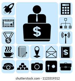 Set of 17 business high quality icons or symbols. Collection. Amazing desing. Vector Illustration.
