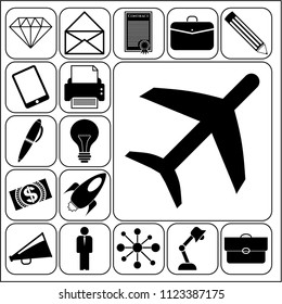 Set of 17 business high quality symbols or icons. Collection. Detailed design. Vector Illustration.