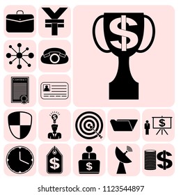 Set of 17 business high quality symbols. Collection. Flat design. Vector Illustration.