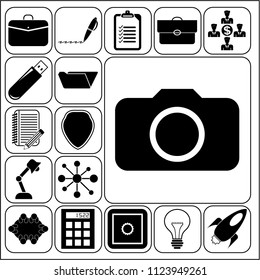 Set of 17 business high quality icons or symbols. Collection. Detailed design. Vector Illustration.