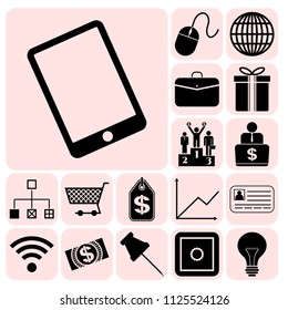 Set of 17 business high quality icons. Collection. Flat design. Vector Illustration.