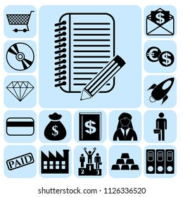 Set of 17 business high quality icons or symbols. Collection. Amazing desing. Vector Illustration.