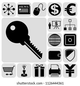 Set of 17 business high quality icons or symbols. Collection. Detailed design. Vector Illustration.