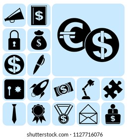 Set of 17 business high quality symbols or icons. Collection. Detailed design. Vector Illustration.