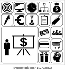 Set of 17 business high quality symbols or icons. Collection. Detailed design. Vector Illustration.