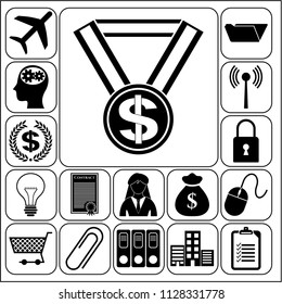 Set of 17 business high quality symbols. Collection. Flat design. Vector Illustration.