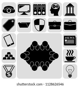 Set of 17 business high quality icons or symbols. Collection. Flat design. Vector Illustration.