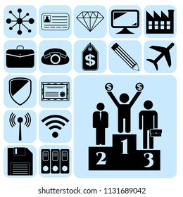 Set of 17 business high quality icons or symbols. Collection. Detailed design. Vector Illustration.