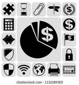 Set of 17 business high quality symbols or icons. Collection. Flat design. Vector Illustration.