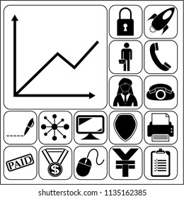 Set of 17 business high quality symbols or icons. Collection. Flat design. Vector Illustration.