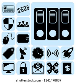 Set of 17 business high quality icons or symbols. Collection. Flat design. Vector Illustration.