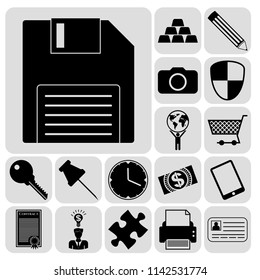 Set of 17 business high quality icons or symbols. Collection. Amazing desing. Vector Illustration.