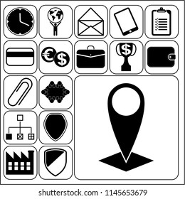 Set of 17 business high quality symbols or icons. Collection. Flat design. Vector Illustration.