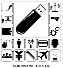 Set of 17 business high quality icons or symbols. Collection. Flat design. Vector Illustration.