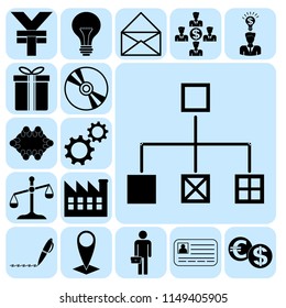 Set of 17 business high quality icons or symbols. Collection. Detailed design. Vector Illustration.