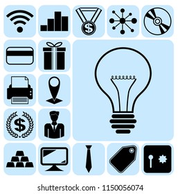 Set of 17 business high quality icons or symbols. Collection. Flat design. Vector Illustration.