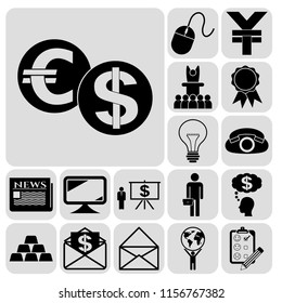 Set of 17 business high quality symbols or icons. Collection. Amazing desing. Vector Illustration.