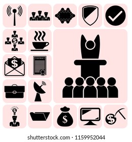 Set of 17 business high quality icons or symbols. Collection. Amazing desing. Vector Illustration.