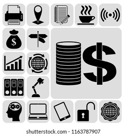 Set of 17 business high quality symbols or icons. Collection. Amazing desing. Vector Illustration.
