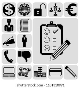 Set of 17 business high quality symbols or icons. Collection. Detailed design. Vector Illustration.