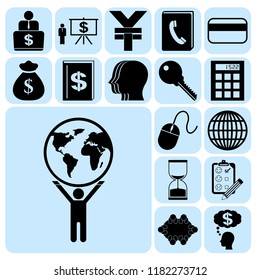 Set of 17 business high quality symbols. Collection. Detailed design. Vector Illustration.